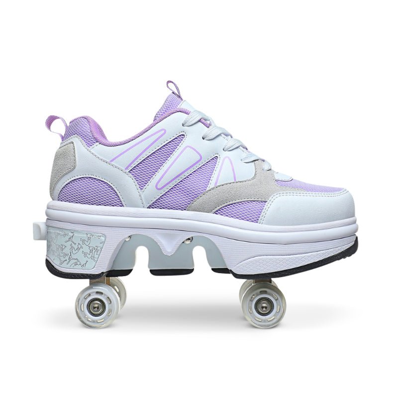 Kick Speed roller skate shoes with retractable wheels side view white background