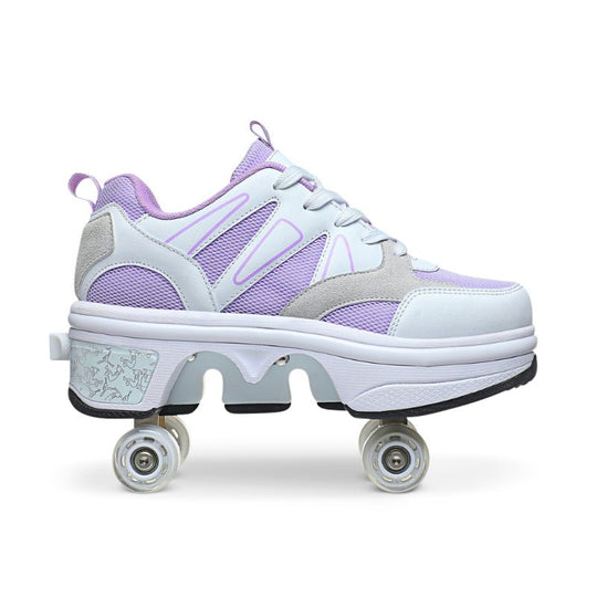 Kick Speed roller skate shoes with retractable wheels side view white background