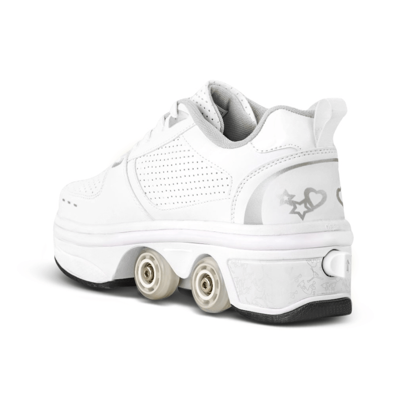 back view of white LED roller shoes Kick Speed design for kids and adults