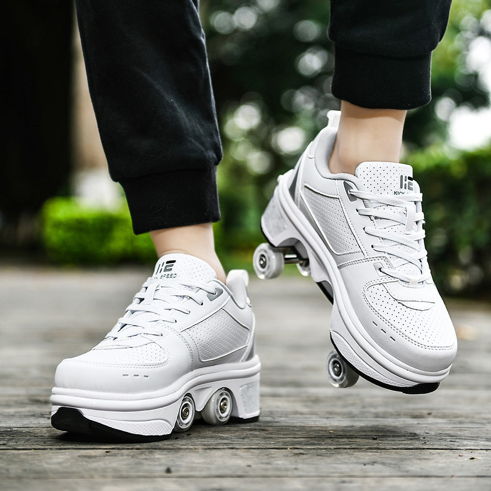 front angle of Kick Speed Original LOW white roller skate shoes durable design for everyday skating