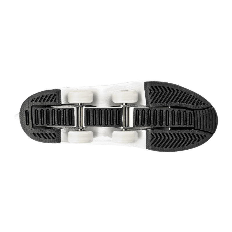 sole and wheel mechanism of LED Kick Speed roller skate shoes durable design for everyday use, bottom view