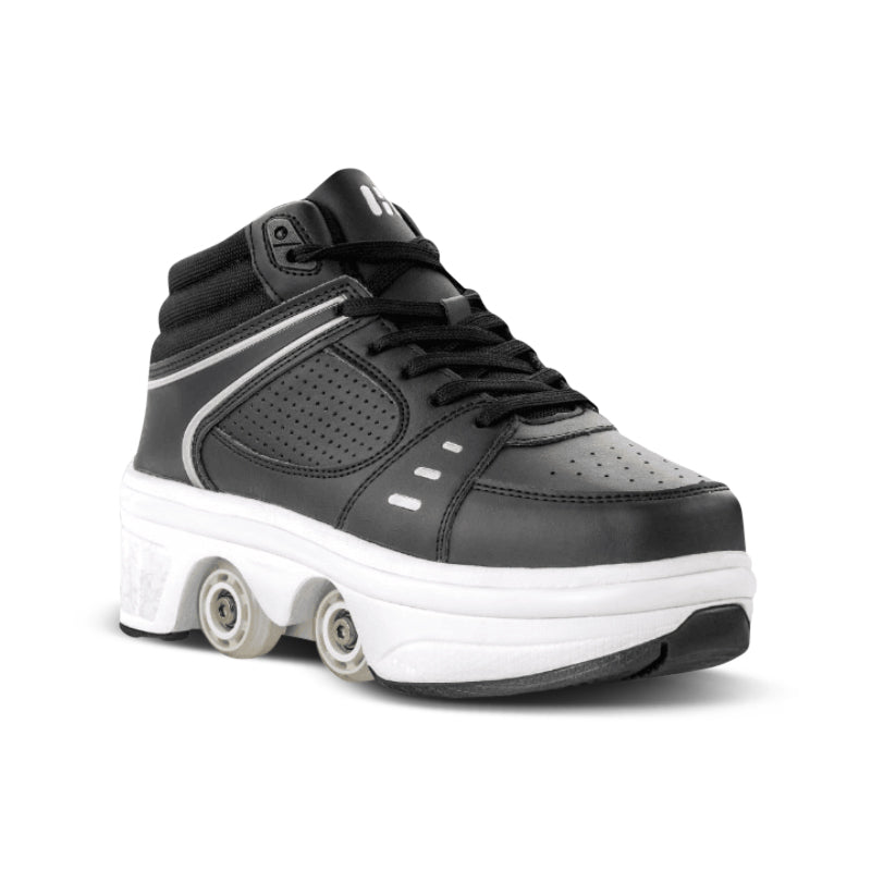 black sneakers with wheels