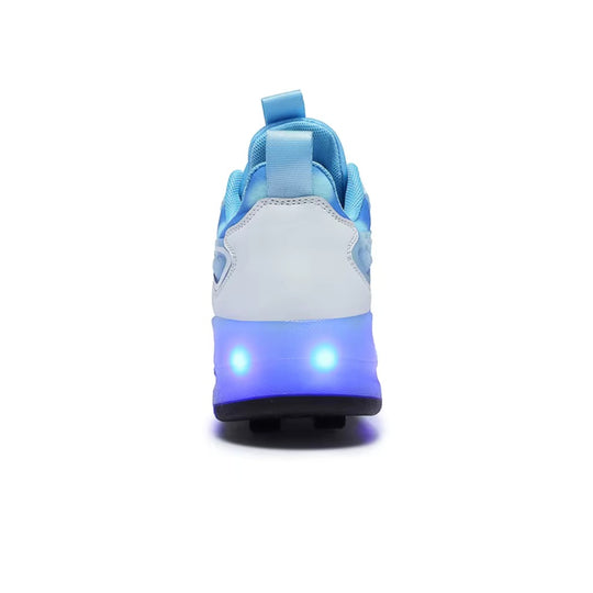 Light blue roller sneaker with glowing sole on a white background