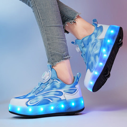 Blue LED roller sneakers on a light background