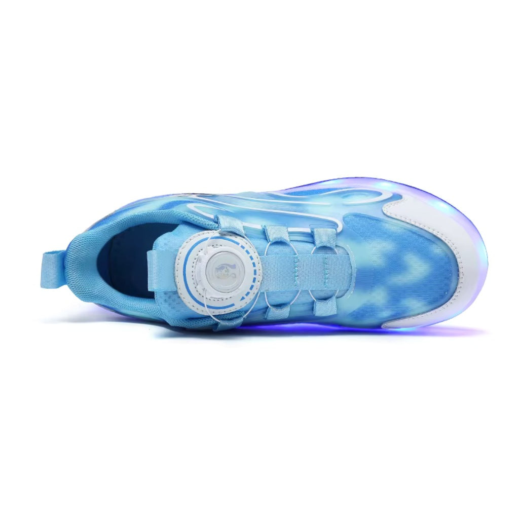 Light blue roller sneaker on white background top view