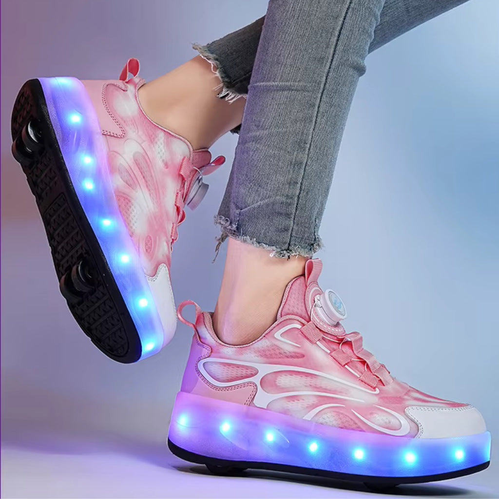 Pink LED sneakers with wheels