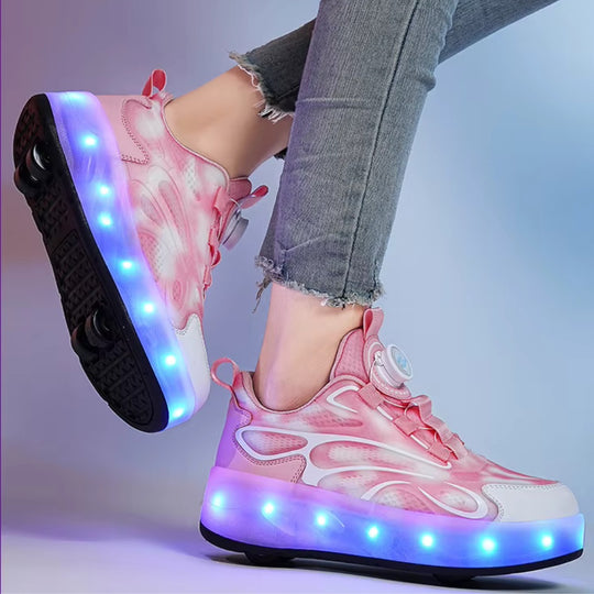 Pink LED sneakers with wheels