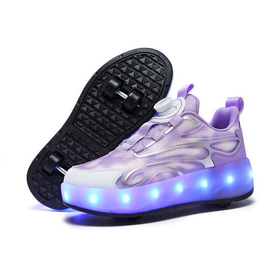 Light-up sneakers with wheels on a white background