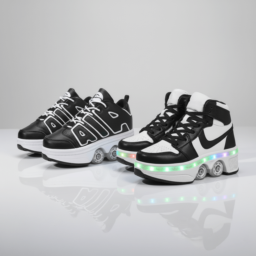 Kick Speed Mid-Top Roller Skate Shoes with pop out wheels