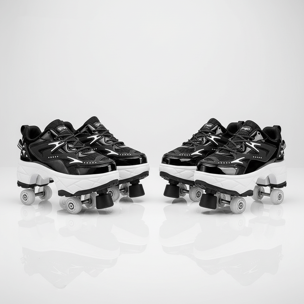 Kick Speed 4 Wheel Roller Skate Shoes with Toe Stops for Beginners and Kids