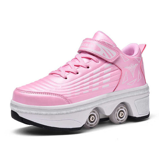 Kick Speed Striped Edition pink roller skate shoes with retractable wheels