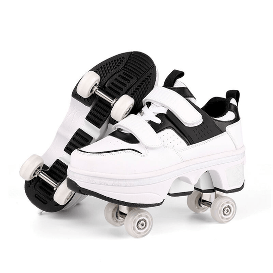 Kick Speed Supersonic LOW roller skate shoes in black and white highlighting contrast details and pop out wheels