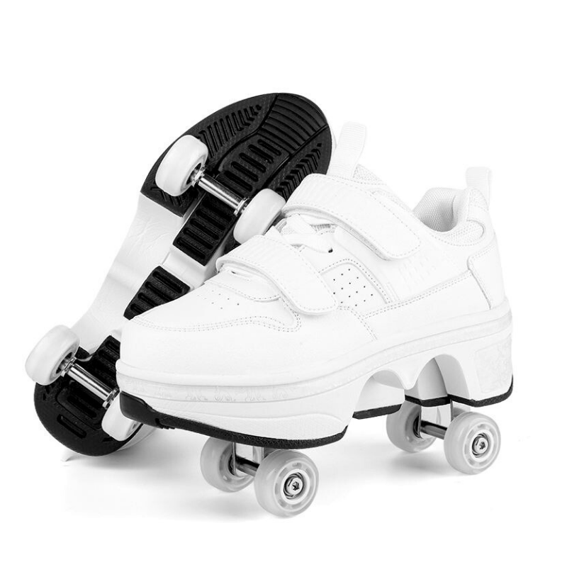 white low-top roller shoes for adults photographed on bright background with clear detail
