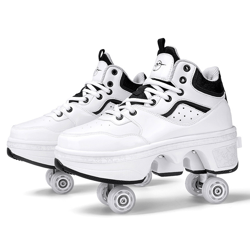 white Kick Speed Vapor MID Roller Skate Shoes with black details, mid-top retractable roller shoes for walking and skating