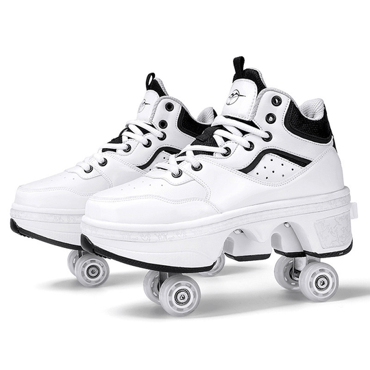 white Kick Speed Vapor MID Roller Skate Shoes with black details, mid-top retractable roller shoes for walking and skating