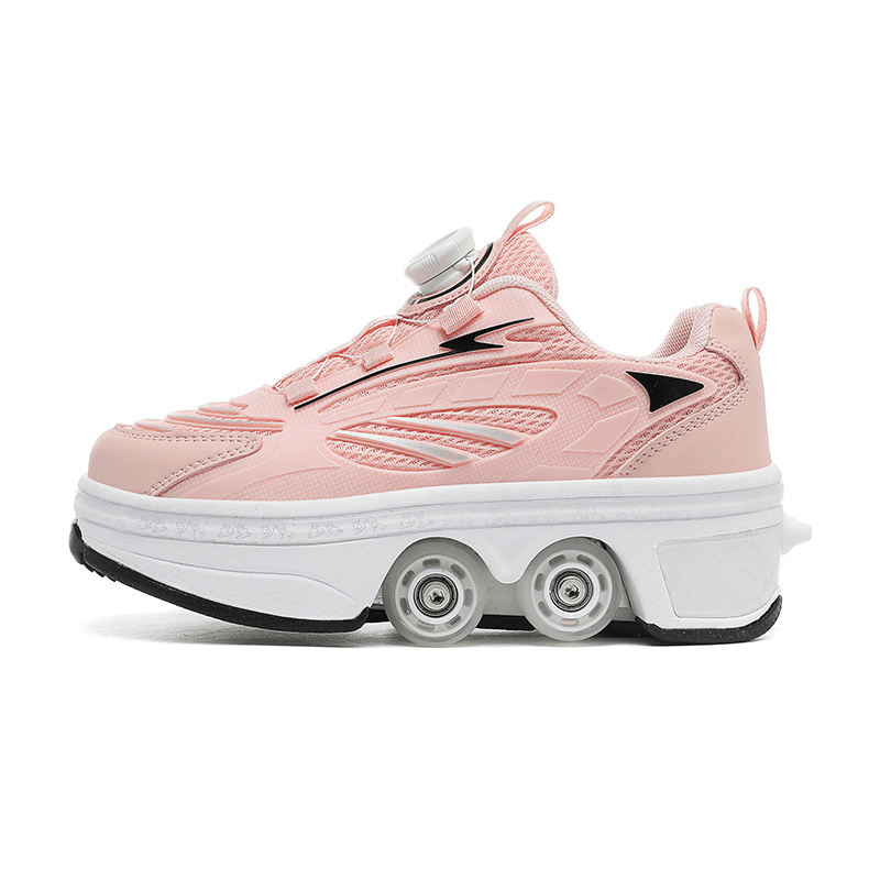 pink LED shoes with wheels shown side-by-side featuring illuminated sole and low-top profile