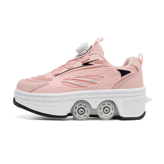 pink LED shoes with wheels shown side-by-side featuring illuminated sole and low-top profile