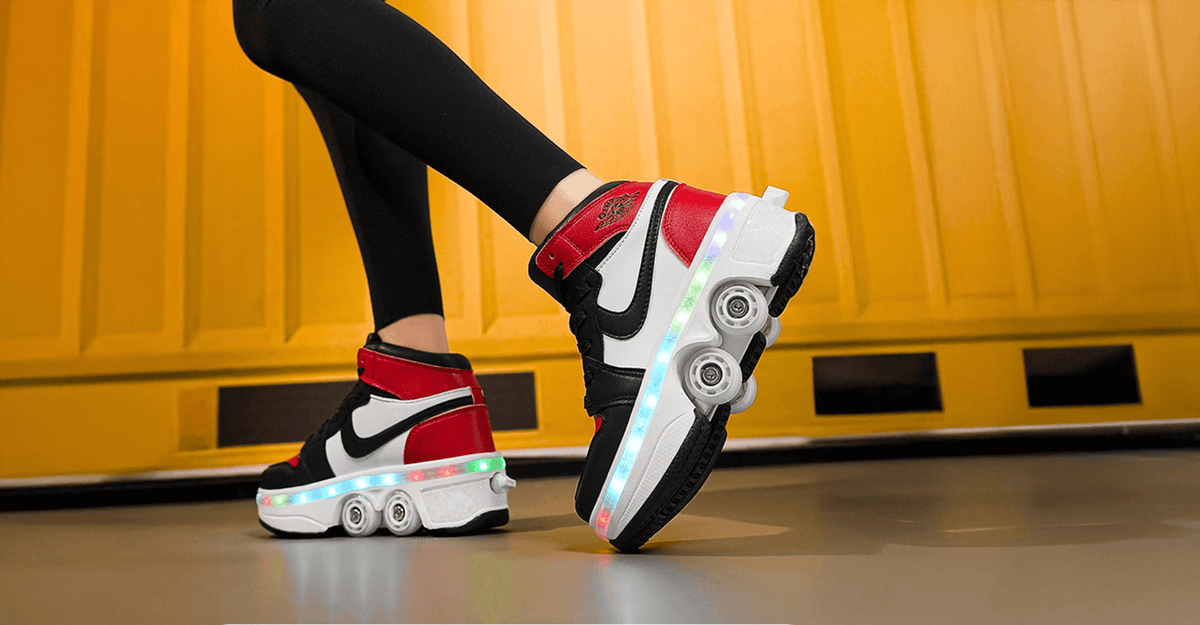 Kick Speed roller skate shoes hero video, showcase of the most stylish shoes with retractable pop out wheels