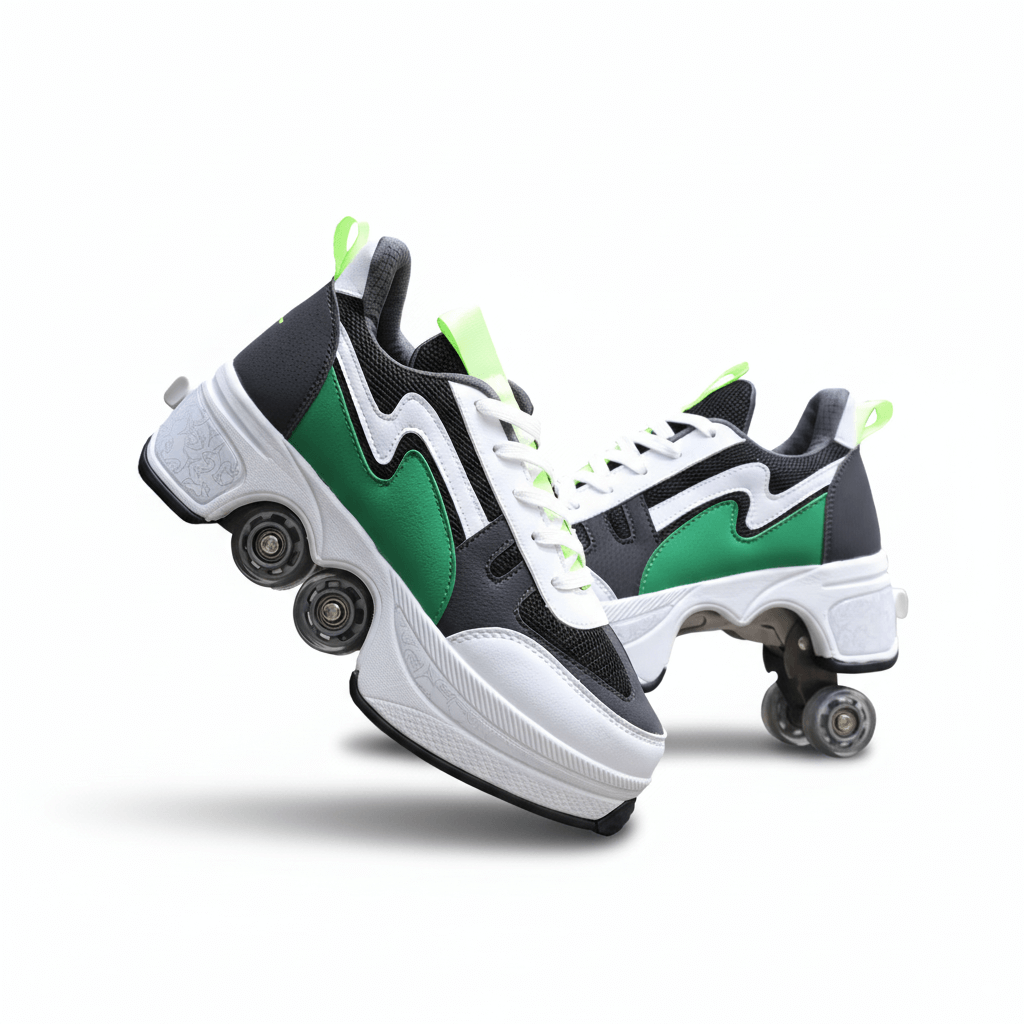 Green Kick Speed Volt LOW roller skate shoes with wheels, hero product on white