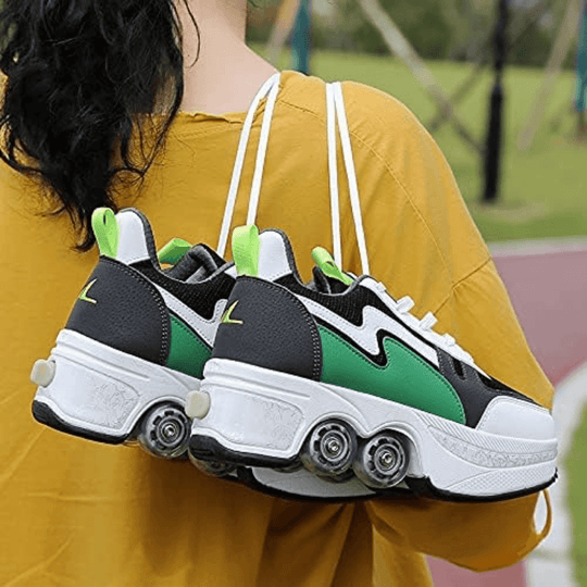Green Speed Volt LOW roller sneakers with wheels, carried casually outdoors, shoes for teens and adults