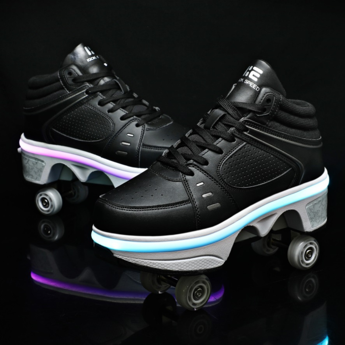 Kick Speed™ Roller Skate Shoes BLACK Edition MID / 7-LED