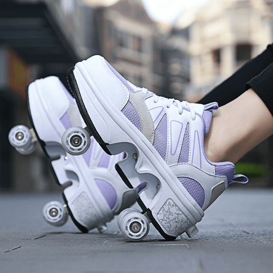 Kick Speed low roller skate shoes white violet version side view with LED strip