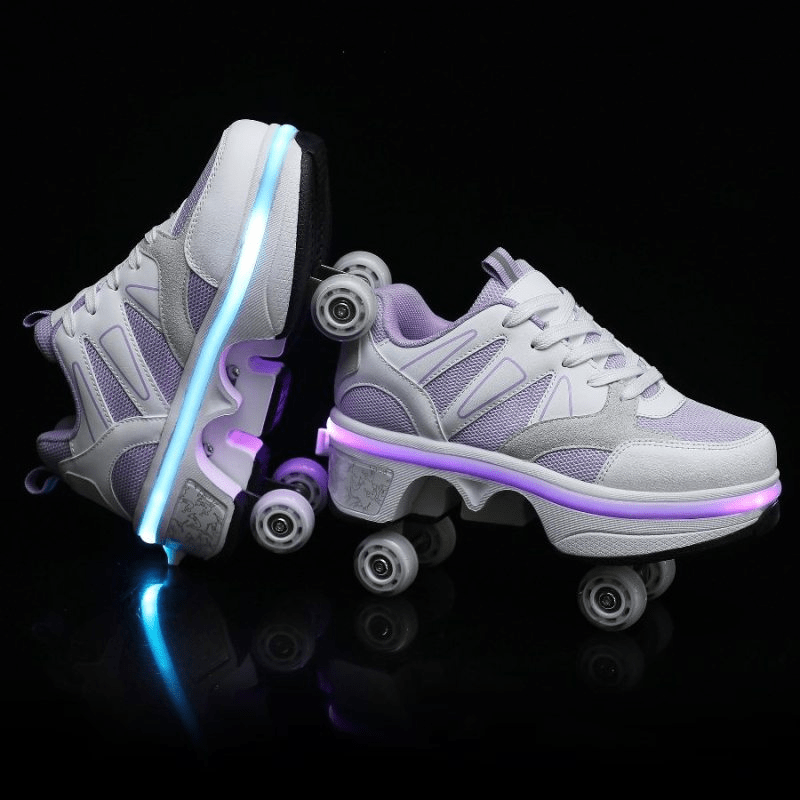 Kick Speed Fresh Violet LED roller skate shoes side angle glowing in the dark