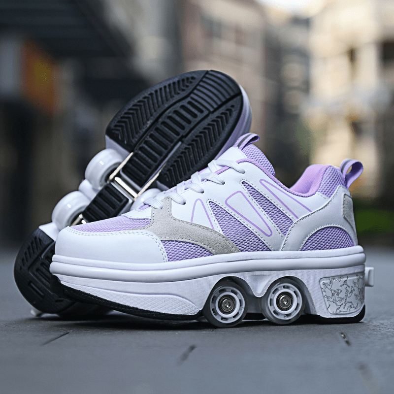 Kick Speed original violet roller skate shoes low-top model with retractable wheels street photo