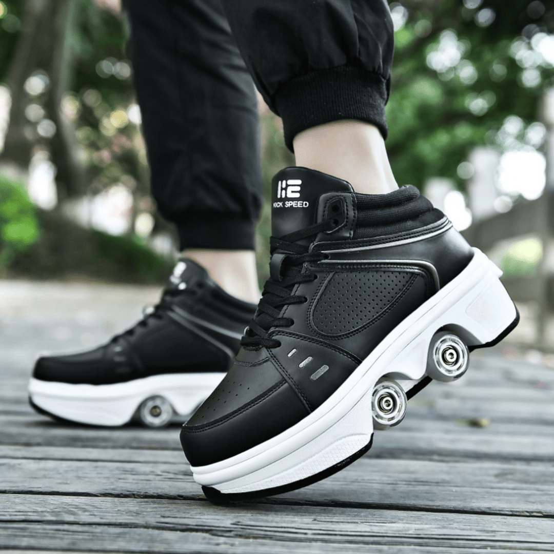 deformation black roller shoes