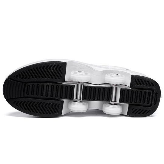 Kick Speed roller shoes, close up of wheel mechanism and rubber sole