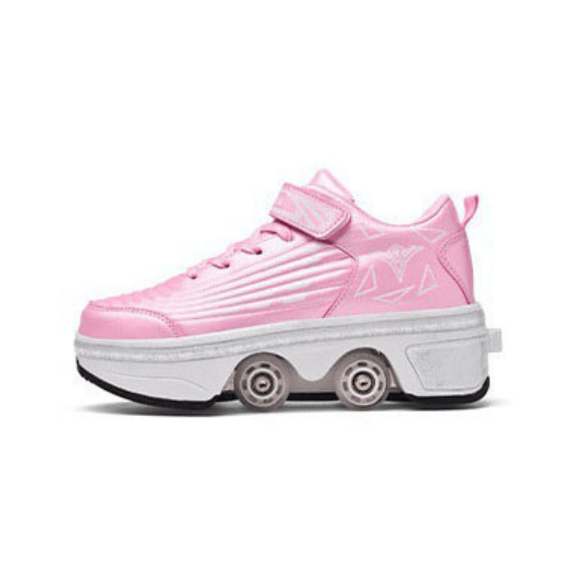 Kick Speed Striped Edition pink roller skate shoes side view on white background, studio photo