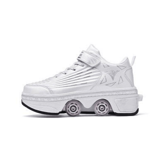 white Kick Speed roller shoes for adults, studio photo on white background
