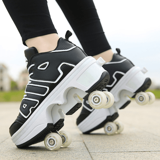 black 4 wheel  nike roller shoes for adults street view with pop up wheels