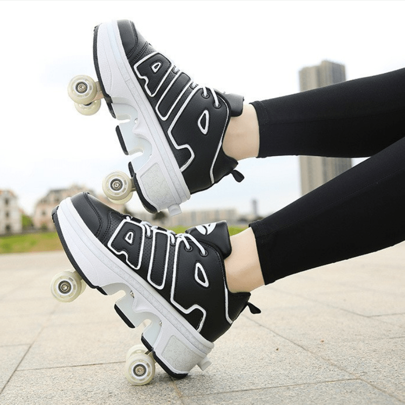 black Kick Speed roller sneakers side outdoor close up view on female model