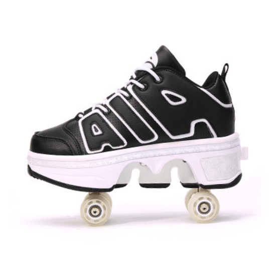 black Kick Speed Tempo roller shoes with pop-out wheels product display side view