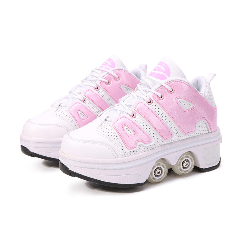 pink Kick Speed Tempo MID roller skate shoes side view on white background