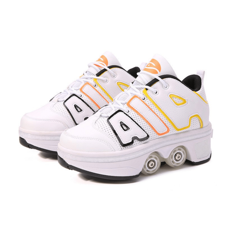 white  Kick Speed Tempo MID 4 wheel roller shoes side angle