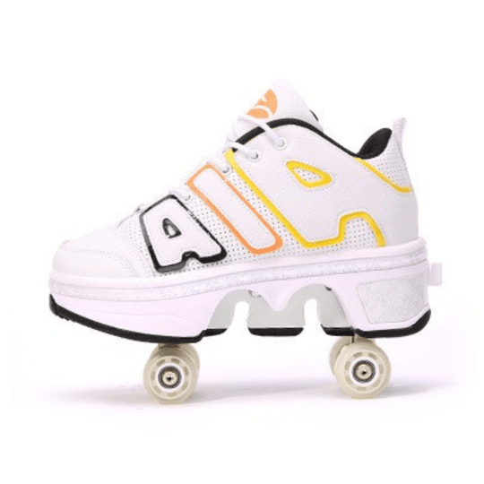 white Kick Speed Tempo roller shoes, side studio view