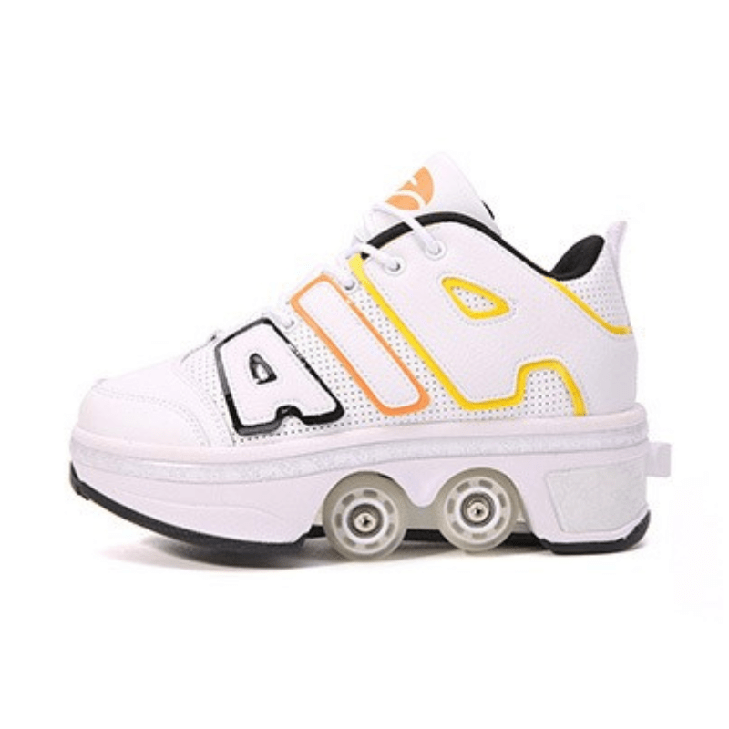 white Tempo MID roller skate shoes side angle studio view