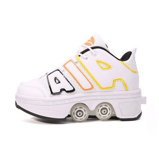 white Tempo MID roller skate shoes side angle studio view