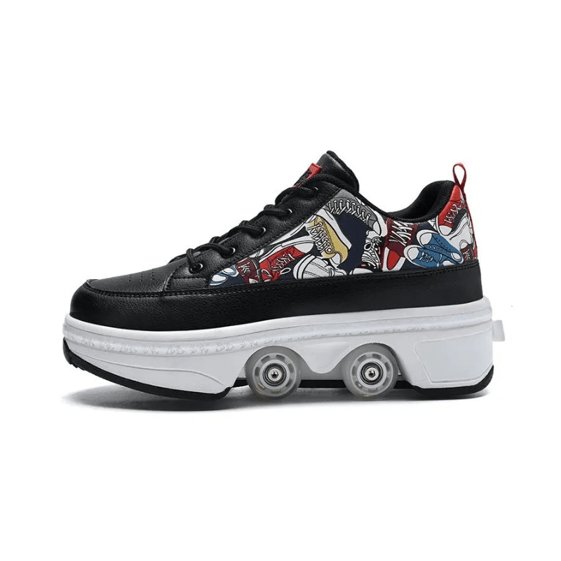 black Kick Speed Tokyo roller skate shoes for adults and kids, side profile studio shot
