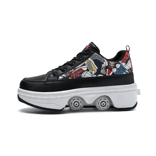 black Kick Speed Tokyo roller skate shoes for adults and kids, side profile studio shot