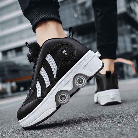 Kick Speed Triple Arc MID black shoes with wheels side profile mid top sneakers on pavement